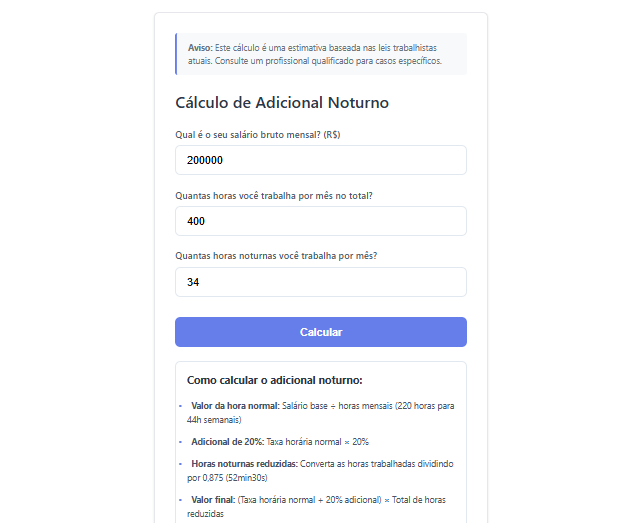 Calculo Adicional Noturno