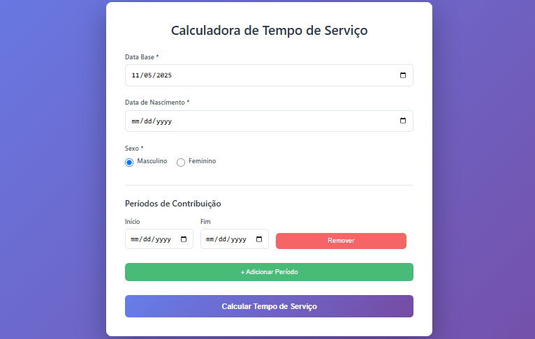 calculadora de tempo de servico