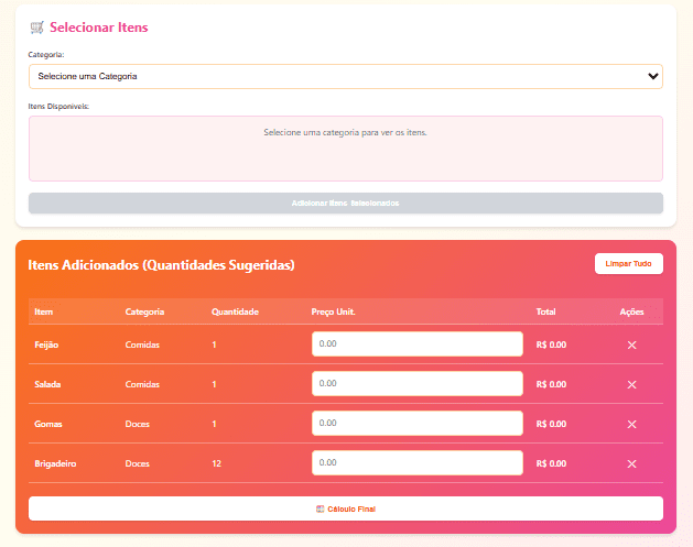 Calculadora de Festa